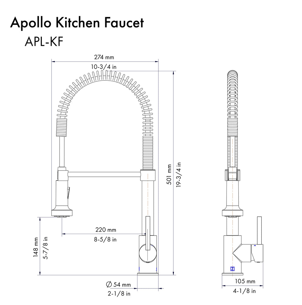 ZLINE Autograph Apollo Pull Down Spring Single Handle Kitchen Faucet in Matte Black and Champagne Bronze, APL-KF-ZMBCB