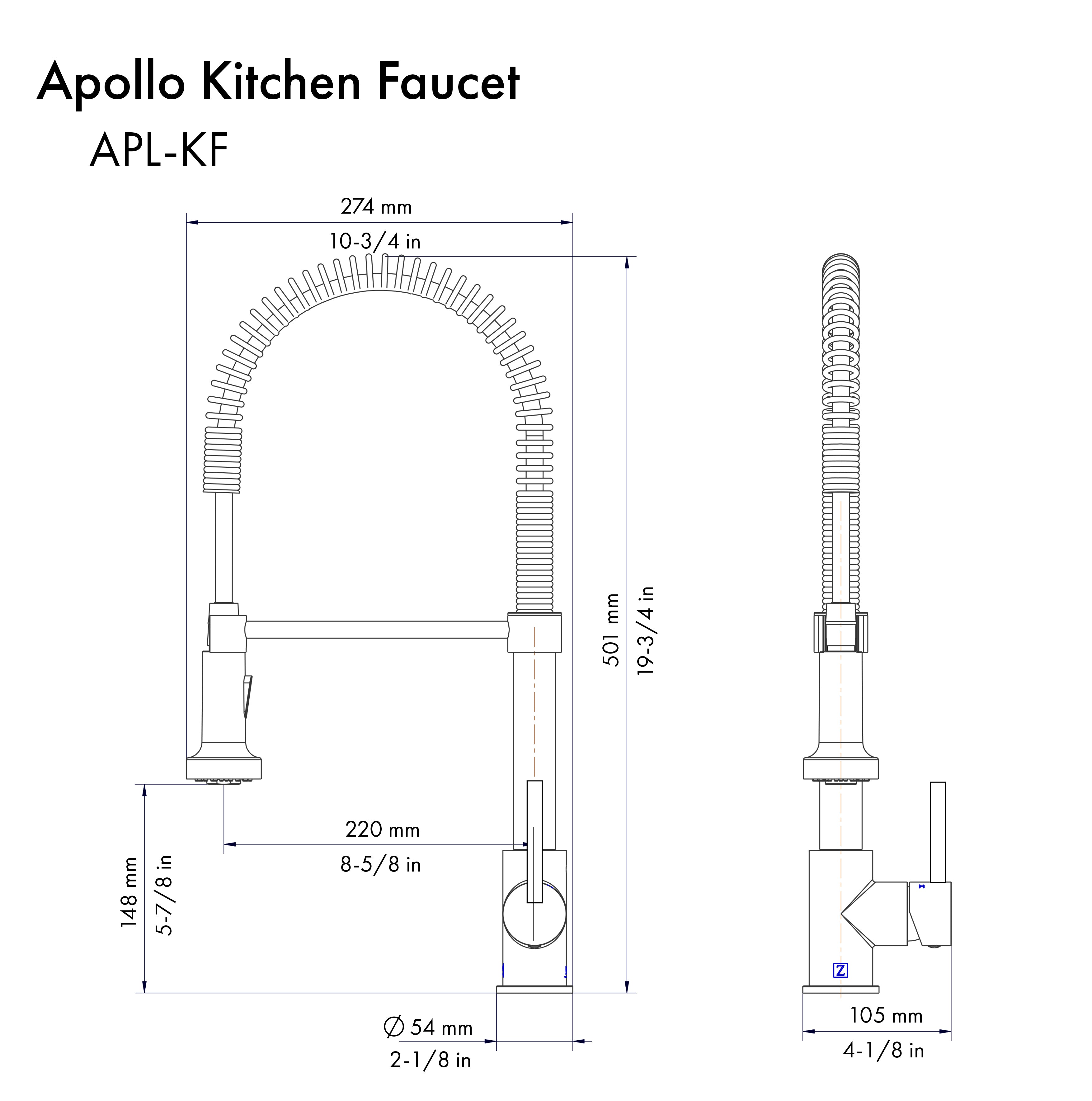 ZLINE Autograph Apollo Pull Down Spring Single Handle Kitchen Faucet in Matte Black and Champagne Bronze, APL-KF-ZMBCB