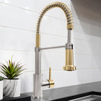 ZLINE Autograph Apollo Pull Down Spring Single Handle Kitchen Faucet in Brushed Nickel and Champagne Bronze, APL-KF-ZBNCB
