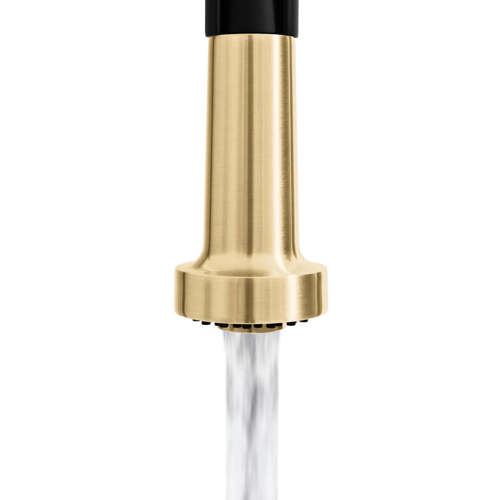 ZLINE Autograph Apollo Pull Down Spring Single Handle Kitchen Faucet in Matte Black and Champagne Bronze, APL-KF-ZMBCB