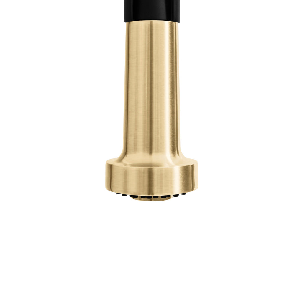 ZLINE Autograph Apollo Pull Down Spring Single Handle Kitchen Faucet in Matte Black and Champagne Bronze, APL-KF-ZMBCB