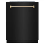 ZLINE Autograph 24" Monument Series 3rd Rack Top Touch Control Tall Tub Dishwasher in Black Stainless Steel with Champagne Bronze Helix Handle, 45dBa, DWMTZ-BS-24-KCB