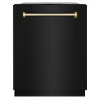 ZLINE Autograph 24" Monument Series 3rd Rack Top Touch Control Tall Tub Dishwasher in Black Stainless Steel with Polished Gold Helix Handle, 45dBa, DWMTZ-BS-24-KG