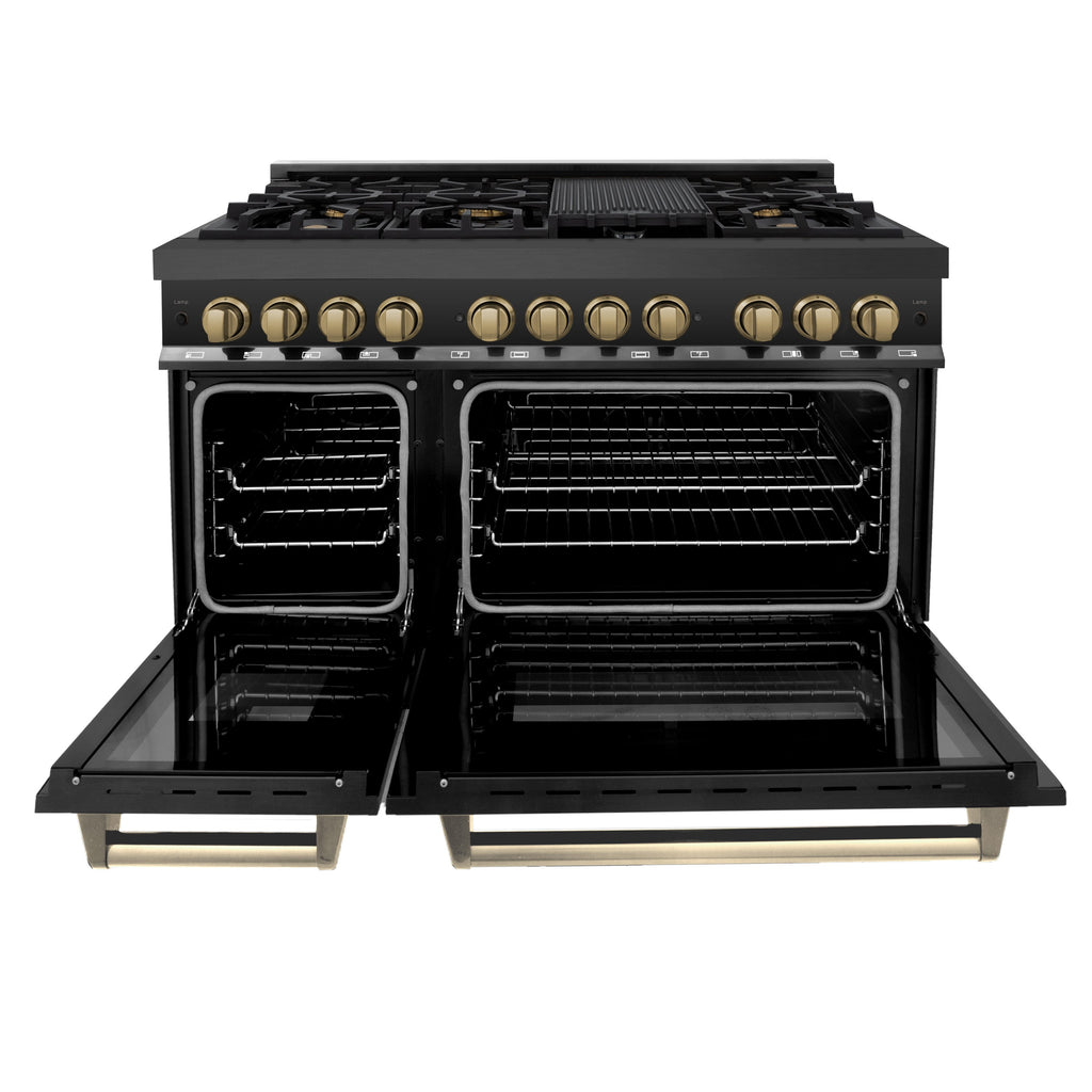 ZLINE Autograph Edition 48-Inch Dual Fuel Range, 6.0 cu ft, Black Stainless Steel with Champagne Bronze Accents (RABZ-48-CB)