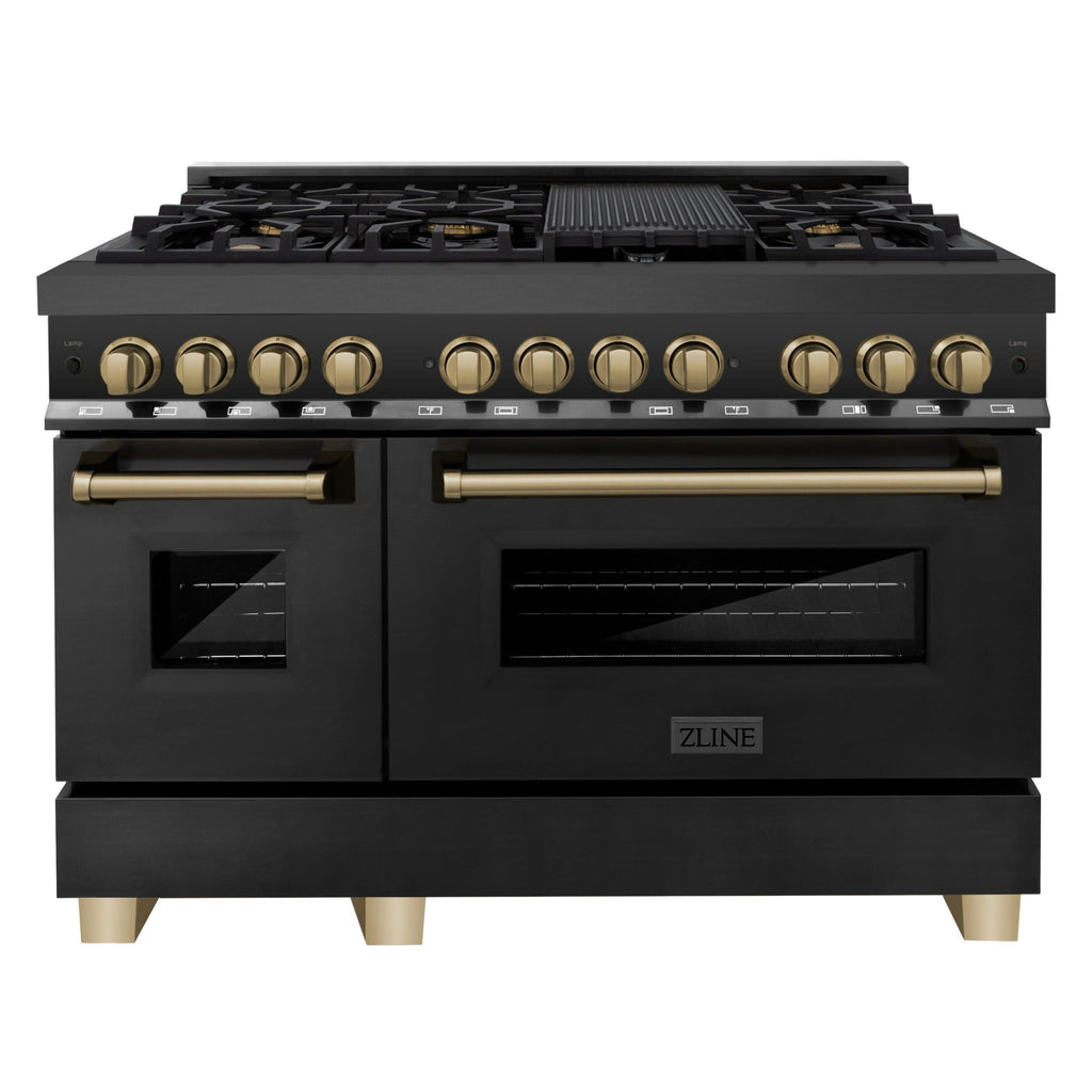 ZLINE Autograph Edition 48-Inch Dual Fuel Range, 6.0 cu ft, Black Stainless Steel with Champagne Bronze Accents (RABZ-48-CB)