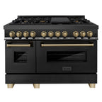 ZLINE Autograph Edition 48-Inch Dual Fuel Range, 6.0 cu ft, Black Stainless Steel with Champagne Bronze Accents (RABZ-48-CB)