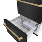 ZLINE 24 in. Dual Refrigerator Drawer 168 Can Capacity Outdoor-Rated Black Stainless Steel Doors Polished Gold Helix Handles (RDSOZ-BS-24-KG)