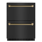 ZLINE 24 in. Dual Refrigerator Drawer 168 Can Capacity Outdoor-Rated Black Stainless Steel Doors Polished Gold Helix Handles (RDSOZ-BS-24-KG)