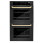 ZLINE 30" Autograph Double Wall Oven with Air Fry and Self-Clean in Black and Champagne Bronze Handle, WADBZ-30-CB