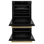 ZLINE 30" Autograph Double Wall Oven with Air Fry and Self-Clean in Black and Gold Handle, WADBZ-30-G