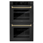 ZLINE Autograph 30" Professional True Convection Double Wall Oven with Air Fry and Self Clean in Black Stainless Steel with Champagne Bronze Helix Handles, WADBZ-30-KCB