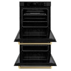 ZLINE Autograph 30" Professional True Convection Double Wall Oven with Air Fry and Self Clean in Black Stainless Steel with Champagne Bronze Helix Handles, WADBZ-30-KCB