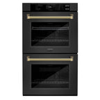 ZLINE Autograph 30" Professional True Convection Double Wall Oven with Air Fry and Self Clean in Black Stainless Steel with Polished Gold Helix Handles, WADBZ-30-KG