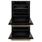 ZLINE Autograph 30" Professional True Convection Double Wall Oven with Air Fry and Self Clean in Black Stainless Steel with Polished Gold Helix Handles, WADBZ-30-KG