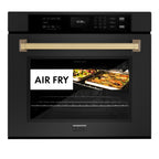 ZLINE 30" Autograph Single Wall Oven with Air Fry and Self-Clean in Black and Champagne Bronze Handle, WASBZ-30-CB