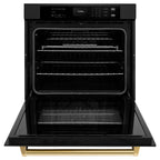 ZLINE 30" Autograph Single Wall Oven with Air Fry and Self-Clean in Black and Gold Handle, WASBZ-30-G