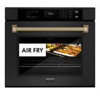 ZLINE Autograph 30" Professional True Convection Single Wall Oven with Air Fry and Self Clean in Black Stainless Steel with Champagne Bronze Helix Handle, WASBZ-30-KCB
