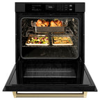 ZLINE Autograph 30" Professional True Convection Single Wall Oven with Air Fry and Self Clean in Black Stainless Steel with Champagne Bronze Helix Handle, WASBZ-30-KCB