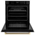 ZLINE Autograph 30" Professional True Convection Single Wall Oven with Air Fry and Self Clean in Black Stainless Steel with Champagne Bronze Helix Handle, WASBZ-30-KCB