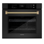 ZLINE Autograph 30" Professional True Convection Single Wall Oven with Air Fry and Self Clean in Black Stainless Steel with Champagne Bronze Helix Handle, WASBZ-30-KCB
