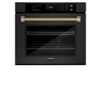 ZLINE Autograph 30" Professional True Convection Single Wall Oven with Air Fry and Self Clean in Black Stainless Steel with Champagne Bronze Helix Handle, WASBZ-30-KCB