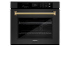 ZLINE Autograph 30" Professional True Convection Single Wall Oven with Air Fry and Self Clean in Black Stainless Steel with Polished Gold Helix Handle, WASBZ-30-KG