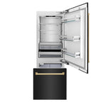ZLINE 30 in. Built-In Refrigerator 16.1 cu. ft. Black Stainless Steel Internal Water & Ice Dispenser Gold Accents (RBIVZ-BS-30-G)