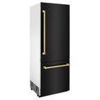 ZLINE 30 in. Built-In Refrigerator 16.1 cu. ft. Black Stainless Steel Internal Water & Ice Dispenser Gold Accents (RBIVZ-BS-30-G)