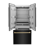 ZLINE 36 in. Built-In Refrigerator 19.6 cu. ft. Black Stainless Steel with Internal Water & Ice Dispenser Gold Accents (RBIVZ-BS-36-G)