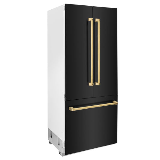 ZLINE 36 in. Built-In Refrigerator 19.6 cu. ft. Black Stainless Steel with Internal Water & Ice Dispenser Gold Accents (RBIVZ-BS-36-G)