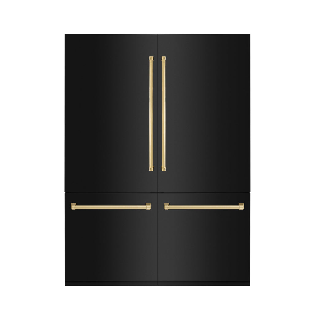 ZLINE 60 in Built-In Refrigerator 32.2 cu. ft. Internal Water & Ice Dispenser Black Stainless Steel Gold Accents (RBIVZ-BS-60-G)