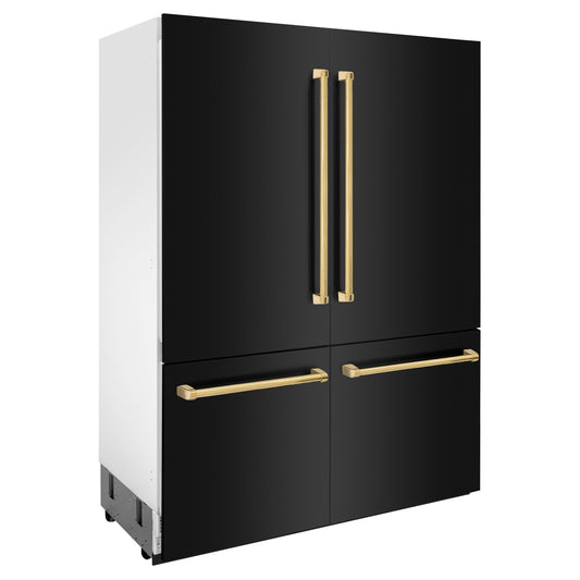 ZLINE 60 in Built-In Refrigerator 32.2 cu. ft. Internal Water & Ice Dispenser Black Stainless Steel Gold Accents (RBIVZ-BS-60-G)