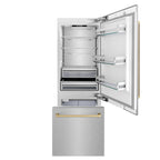 ZLINE 30-Inch Built-In Bottom Freezer Refrigerator 16.1 Cu. Ft. Water Dispenser Ice Maker Satin Stainless Steel Champagne Bronze Accents (RBIVZ-SN-30-CB)