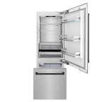 ZLINE 30 in. Built-In Bottom Freezer Refrigerator 16.1 cu. ft. Water Dispenser Ice Maker Satin Stainless Steel Matte Black Accents (RBIVZ-SN-30-MB)