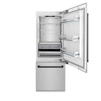 ZLINE 30 in. Built-In Bottom Freezer Refrigerator 16.1 cu. ft. Water Dispenser Ice Maker Satin Stainless Steel Matte Black Accents (RBIVZ-SN-30-MB)