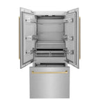 ZLINE 36" French Door Built-In Bottom Freezer Refrigerator 19.6 cu. ft. Water Dispenser Ice Maker Champagne Bronze Accents (RBIVZ-SN-36-CB)