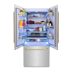 ZLINE 36" French Door Built-In Bottom Freezer Refrigerator 19.6 cu. ft. Water Dispenser Ice Maker Champagne Bronze Accents (RBIVZ-SN-36-CB)