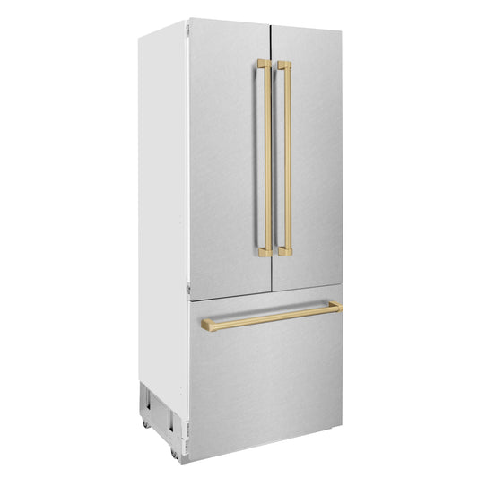 ZLINE 36" French Door Built-In Bottom Freezer Refrigerator 19.6 cu. ft. Water Dispenser Ice Maker Champagne Bronze Accents (RBIVZ-SN-36-CB)