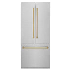 ZLINE 36 in French Door Built-In Bottom Freezer Refrigerator 19.6 cu. ft with Water Dispenser Ice Maker Satin Stainless Steel Polished Gold Accents (RBIVZ-SN-36-G)