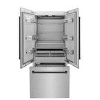 ZLINE 36 in. French Door Built-In Bottom Freezer Refrigerator 19.6 cu. ft. Satin Stainless Steel Matte Black Accents Water Dispenser Ice Maker (RBIVZ-SN-36-MB)