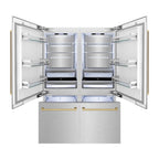 ZLINE 60 in. French Door Built-In Bottom Freezer Refrigerator 32.2 cu. ft. Water Dispenser Ice Maker Satin Stainless Steel Champagne Bronze Accents (RBIVZ-SN-60-CB)