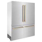 ZLINE 60 in. French Door Built-In Bottom Freezer Refrigerator 32.2 cu. ft. Water Dispenser Ice Maker Satin Stainless Steel Champagne Bronze Accents (RBIVZ-SN-60-CB)