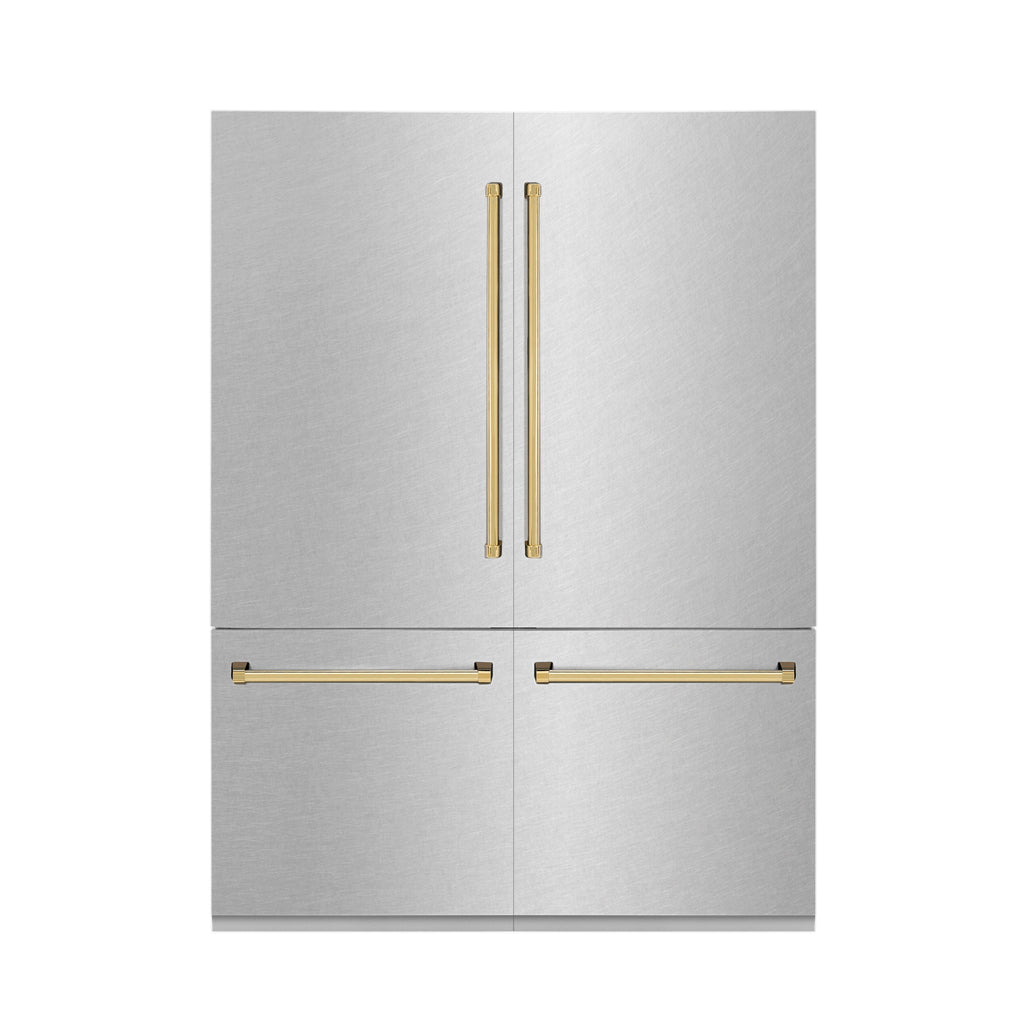 ZLINE 60-Inch French Door Built-In Refrigerator 32.2 cu. ft. Water Dispenser Ice Maker Satin Stainless Steel Polished Gold Accents (RBIVZ-SN-60-G)