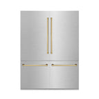 ZLINE 60-Inch French Door Built-In Refrigerator 32.2 cu. ft. Water Dispenser Ice Maker Satin Stainless Steel Polished Gold Accents (RBIVZ-SN-60-G)