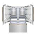 ZLINE 60-Inch French Door Built-In Refrigerator 32.2 cu. ft. Water Dispenser Ice Maker Satin Stainless Steel Polished Gold Accents (RBIVZ-SN-60-G)