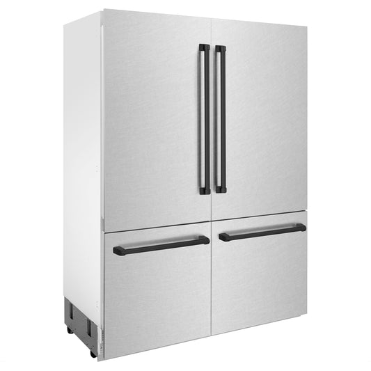 ZLINE 60 in. French Door Built-In Refrigerator 32.2 cu. ft. Bottom Freezer Water Dispenser Ice Maker Satin Stainless Steel Matte Black Accents (RBIVZ-SN-60-MB)