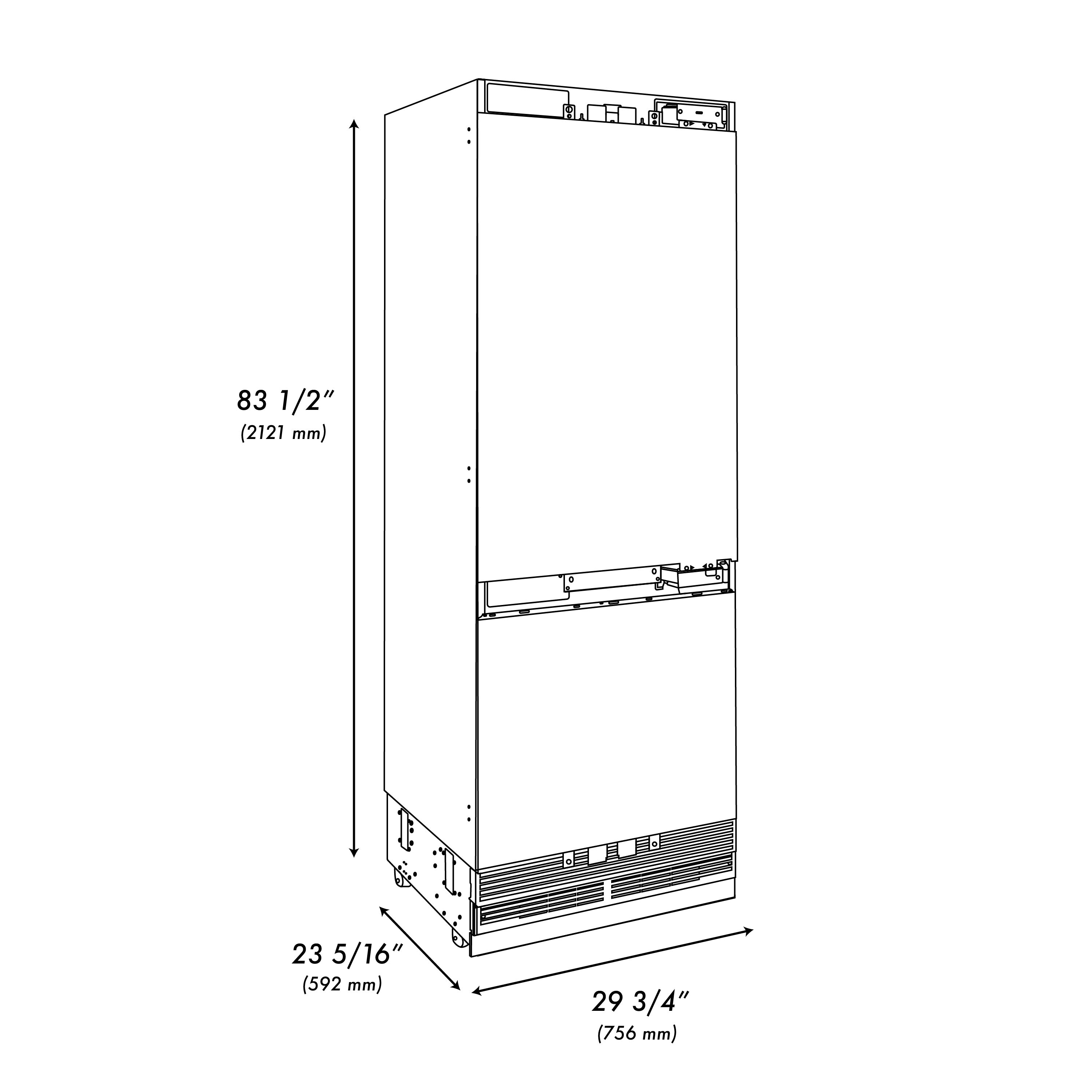 ZLINE 30 in. Panel Ready Built-In Bottom Freezer Refrigerator 16.1 cu. ft. Water Dispenser Ice Maker Graphite Gray Interior Champagne Bronze Accents (GRBIVZ-30-CB)