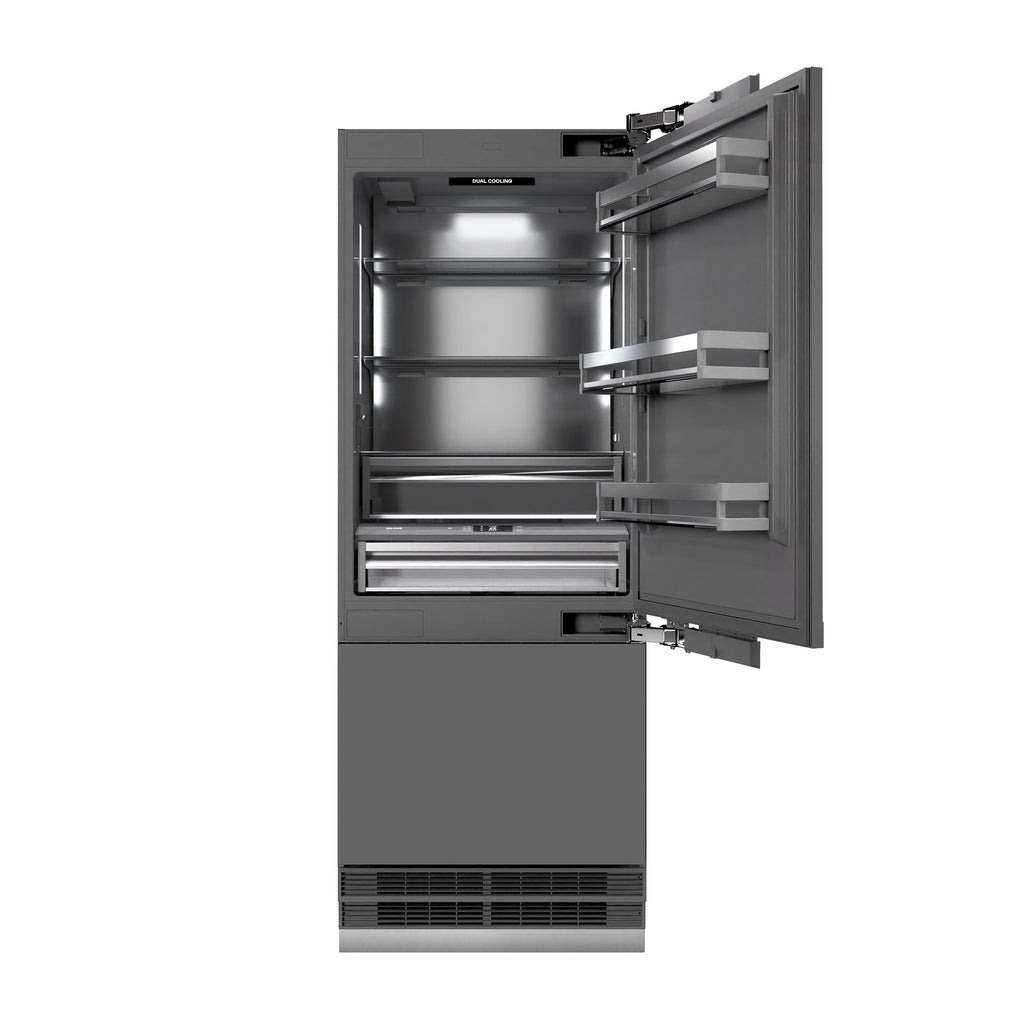 ZLINE 30 in. Panel Ready Built-In Bottom Freezer Refrigerator 16.1 cu. ft. Water Dispenser Ice Maker Graphite Gray Interior Champagne Bronze Accents (GRBIVZ-30-CB)