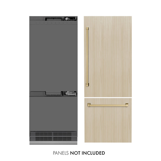 ZLINE 30 in. Panel Ready Built-In Bottom Freezer Refrigerator 16.1 cu. ft. Water Dispenser Ice Maker Graphite Gray Interior Champagne Bronze Accents (GRBIVZ-30-CB)