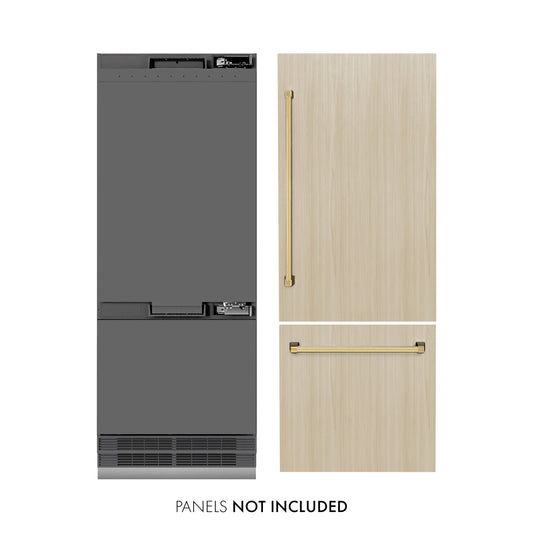 ZLINE 30 in Panel Ready Built-In Bottom Freezer Refrigerator 16.1 cu. ft. Water Dispenser Ice Maker Graphite Gray Interior Polished Gold Accents (GRBIVZ-30-G)
